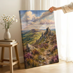 Shropshire Hills Stiperstones rocky ridge watercolour art print canvas print with mirror edge in a room