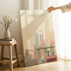 Singapore city skyline art print, canvas print with mirror edge in a room