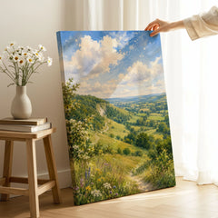 Surrey Hills wooded valley path watercolour art print canvas print with mirror edge in a room