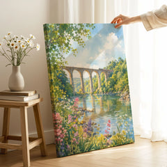Tamar Valley Calstock Viaduct over the river watercolour art print canvas print with mirror edge in a room