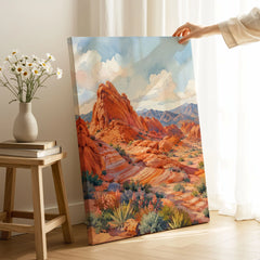 Valley of Fire State Park red sandstone waves watercolour art print canvas print with mirror edge in a room