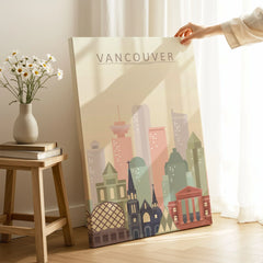 Vancouver city skyline art print, canvas print with mirror edge in a room
