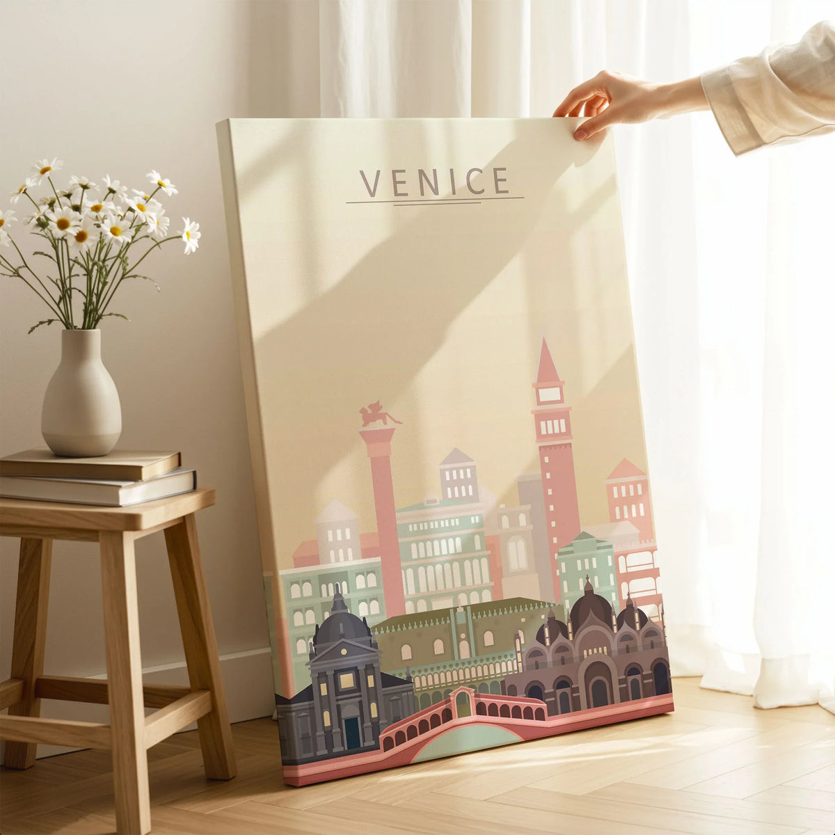 Venice city skyline art print, canvas print with mirror edge in a room