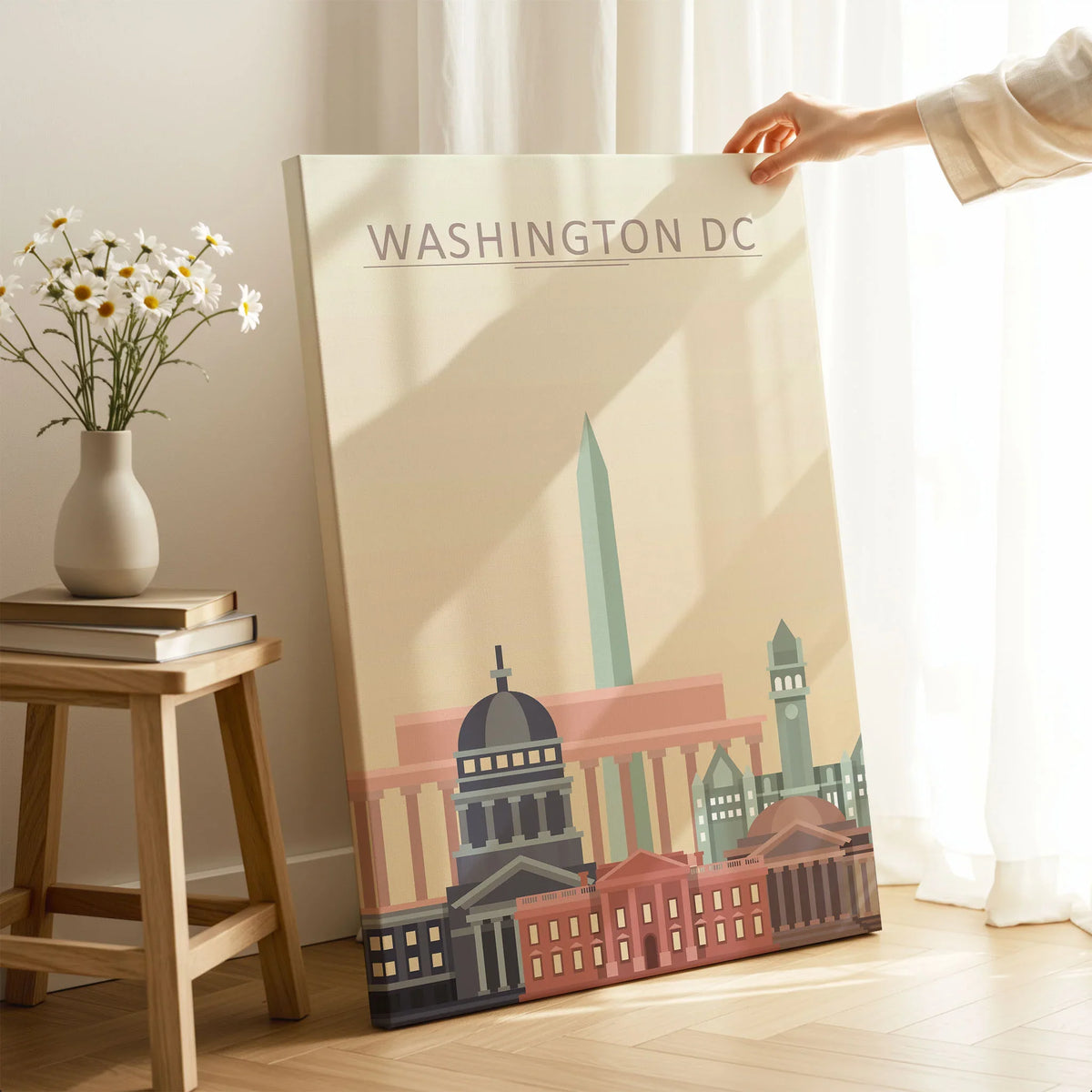 Washington DC city skyline art print, canvas print with mirror edge in a room