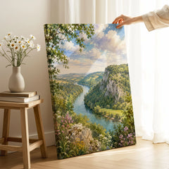 Wye Valley river and limestone cliffs watercolour art print canvas print with mirror edge in a room