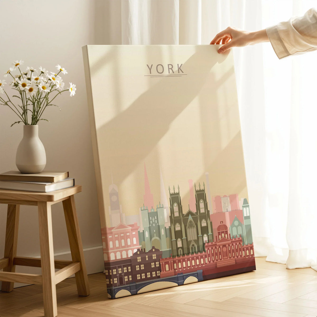 York city skyline art print, canvas print with mirror edge in a room
