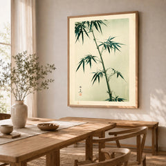 Green Bamboo Art Print – Japanese Botanical Wall Art — dining room framed print natural wood frame