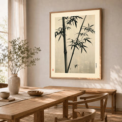 Black Bamboo Art Print – Japanese Ink Wall Art — dining room framed print natural wood frame