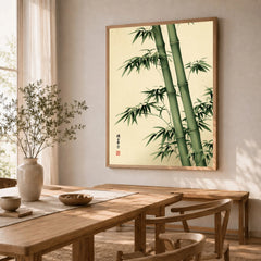 Bamboo Art Print – Green Japanese Botanical Wall Art — dining room framed print natural wood frame