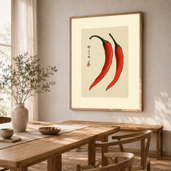 Chilli Pepper Wall Art – Minimalist Japanese Kitchen Print — dining room framed print natural wood frame