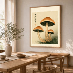 Mushroom Print – Japanese Forest Botanical Wall Art — dining room framed print natural wood frame