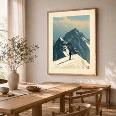 Ski Mountaineering Print – Vintage Alpine Summit Wall Art — dining room framed print natural wood frame