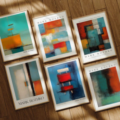 Rothko Style Modern Expressionist Painting Poster | Contemporary Wall Art displayed in elegant frames on a wood floor.