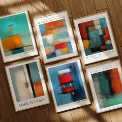 Mark Rothko Style Bold Black and Yellow Abstract Canvas Art Print displayed with various framed artworks.