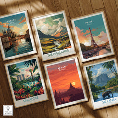 Bagan Travel Poster – Myanmar Ancient Temple Sunset Art among global travel posters including Venice and Paris.