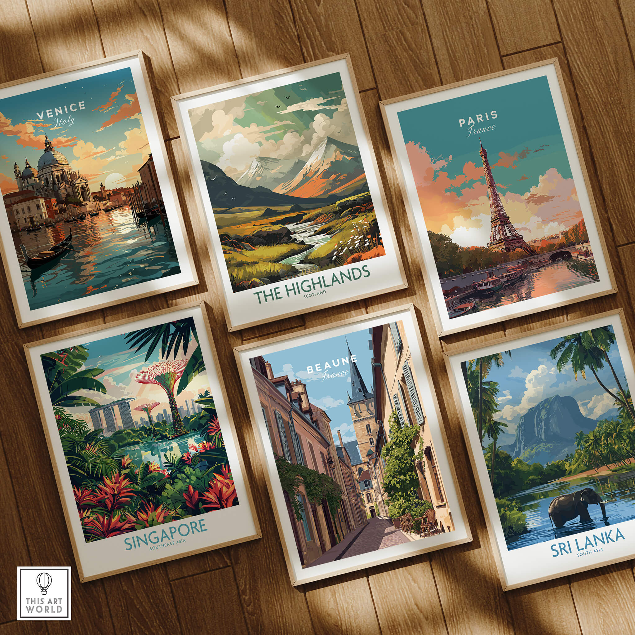 Beaune Travel Poster – Burgundy France Wall Art displayed with other travel posters.