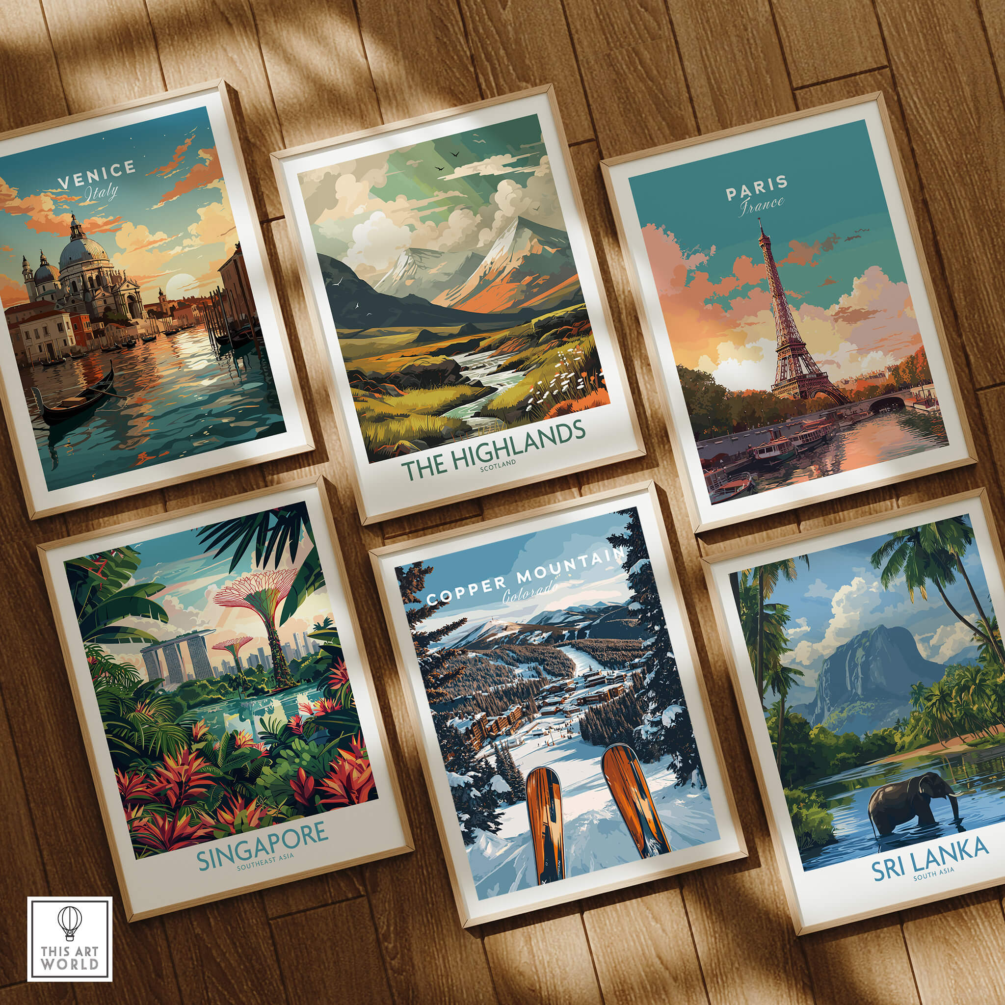 Collection of travel prints including the Copper Mountain Ski Print among others.