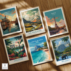 Costa Blanca Spain Travel Art – Mediterranean Village & Turquoise Sea Landscape Poster among travel art prints.