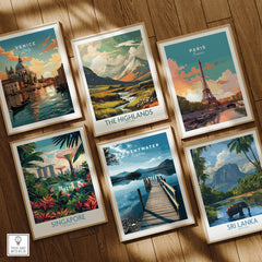 Collection of travel posters including Derwentwater Travel Poster – Lake District Canvas Print and others.
