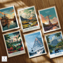 Grindelwald Switzerland Wall Art Print | Alpine Cable Car Travel Posters displayed in a gallery of travel art.