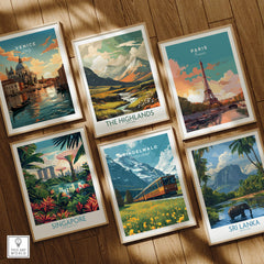 Grindelwald Switzerland Travel Poster | Iconic Mountain Railway Wall Art Print displayed among travel posters.