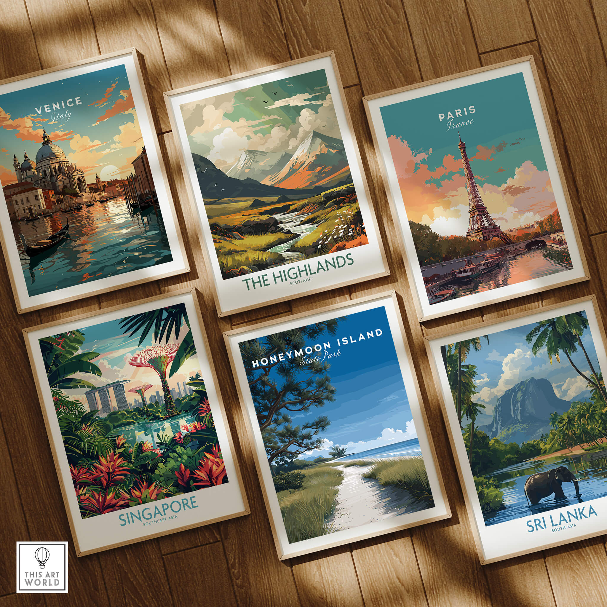 Honeymoon Island Wall Art Print | Florida Travel Poster among other travel posters featuring Venice, Paris, Singapore, and Sri Lanka.