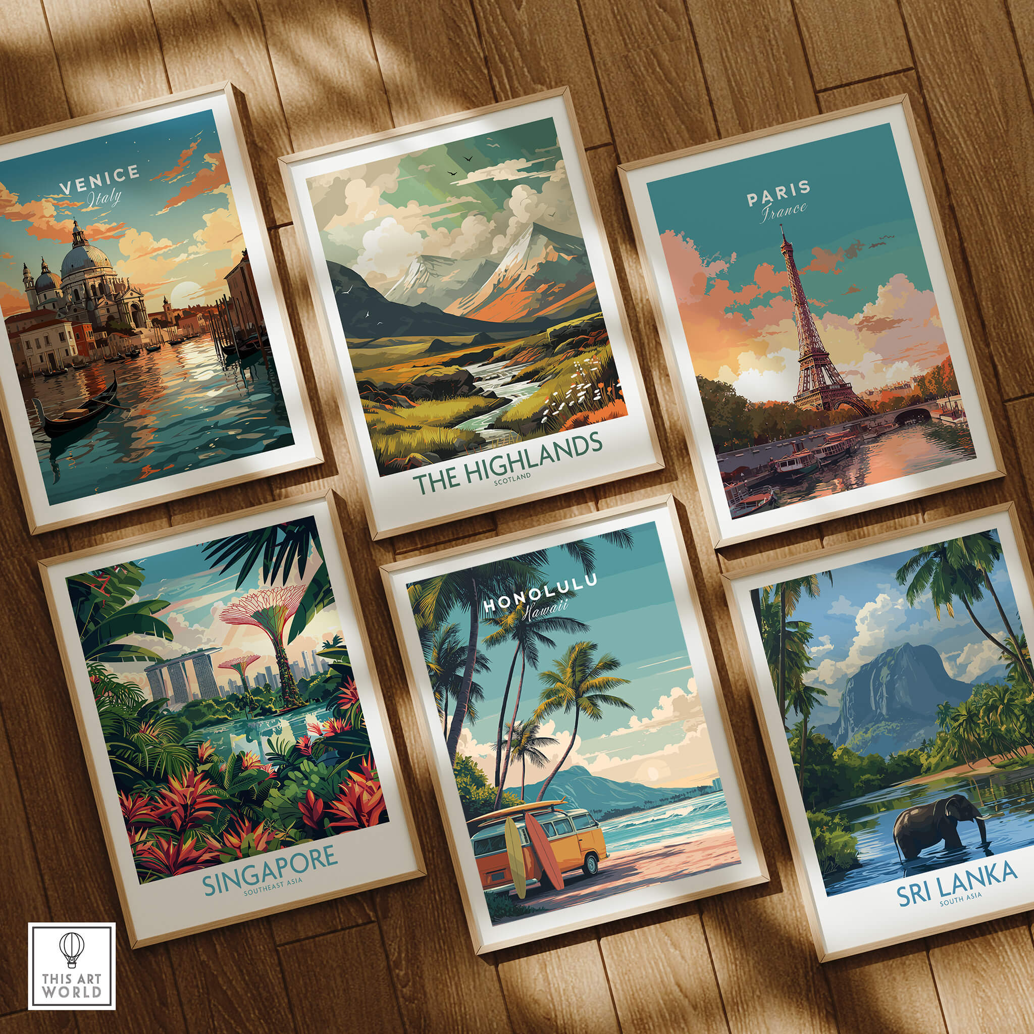 Honolulu Hawaii Travel Poster | Surf Van Beach Wall Art Print collection featuring travel posters of iconic destinations.