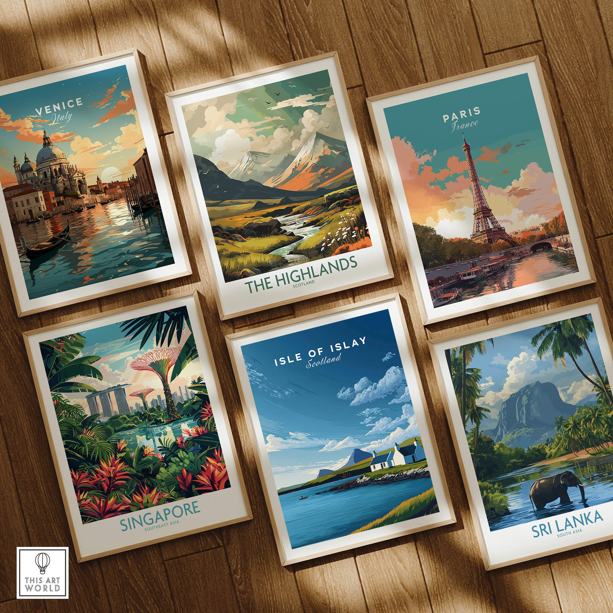 Isle of Islay Scotland Travel Posters | Sunny Coastal Wall Art Print featured among vibrant travel artworks.