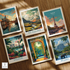 Jardim Majorelle Marrakesh Travel Posters | Moroccan Archway Garden Wall Art Print featuring vibrant travel prints.