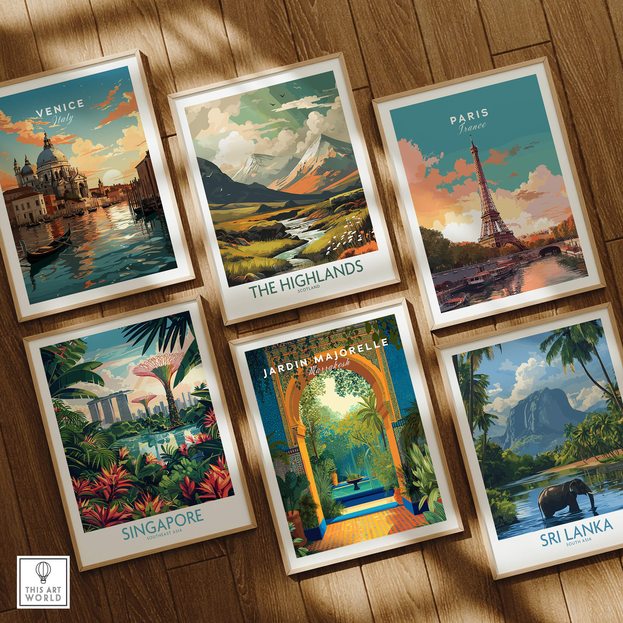 Jardim Majorelle Marrakesh Travel Posters | Moroccan Archway Garden Wall Art Print featuring vibrant travel prints.