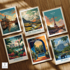 Jardim Majorelle Marrakesh Travel Posters | Garden Fountain Scene Wall Art Print collection with travel destinations.
