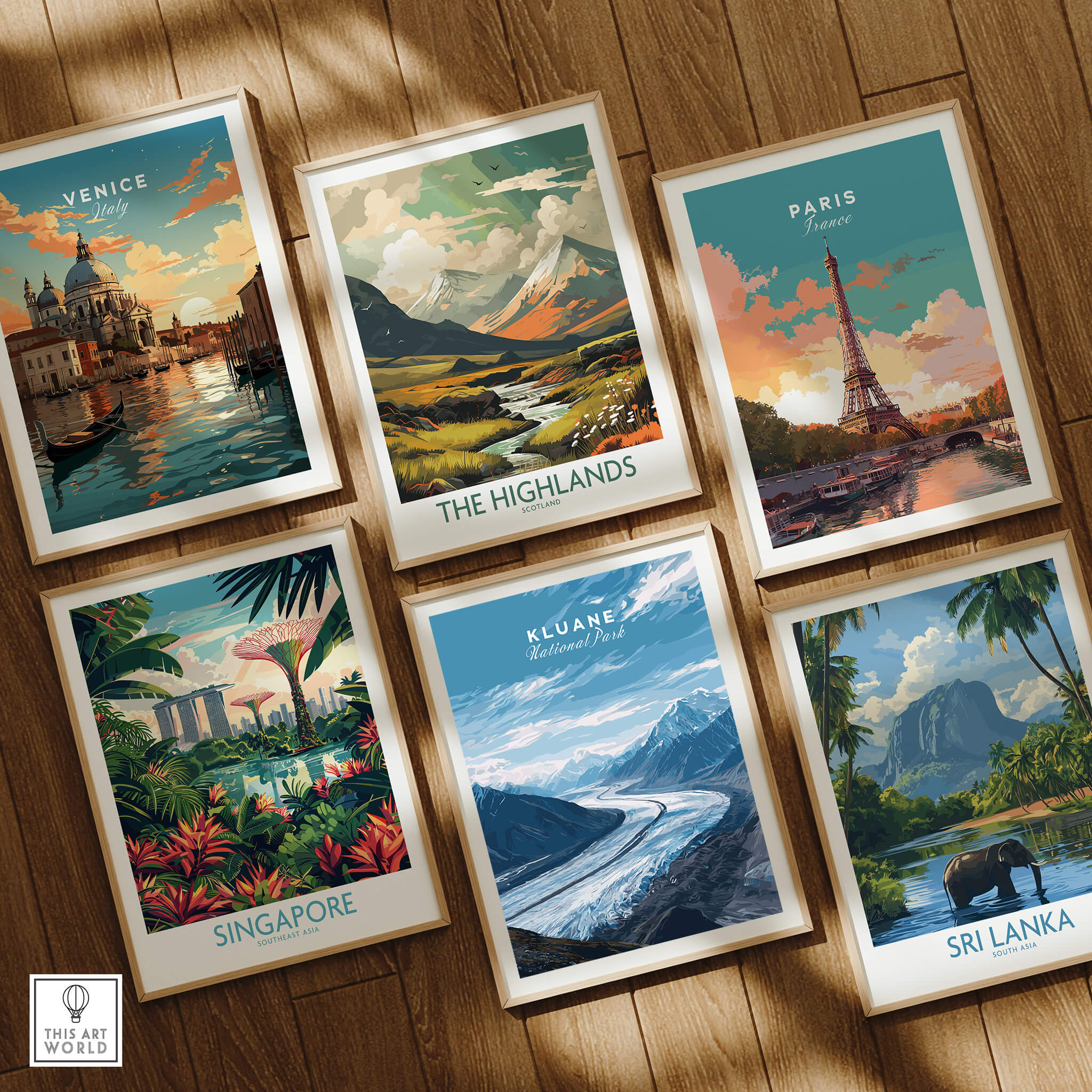 Kluane Wall Art Print National Park Canada | Yukon Glacier Landscape Travel Poster displayed among other travel posters.