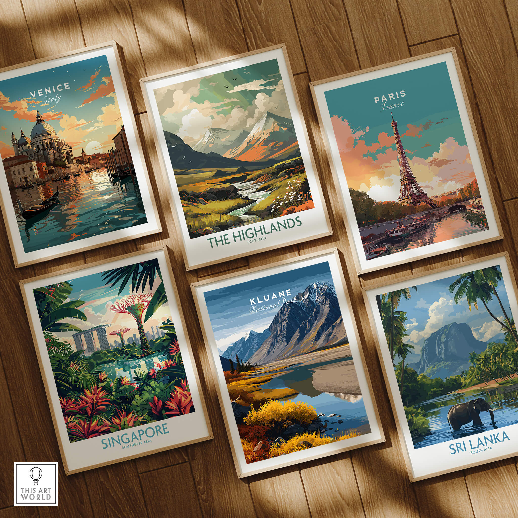 Kluane Travel Poster National Park Canada | Yukon Valley Wall Art Print among various travel posters displayed.