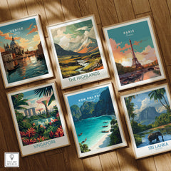 Koh Phi Phi Thailand Travel Poster | Maya Bay Tropical Beach Wall Art Print surrounded by other travel posters.