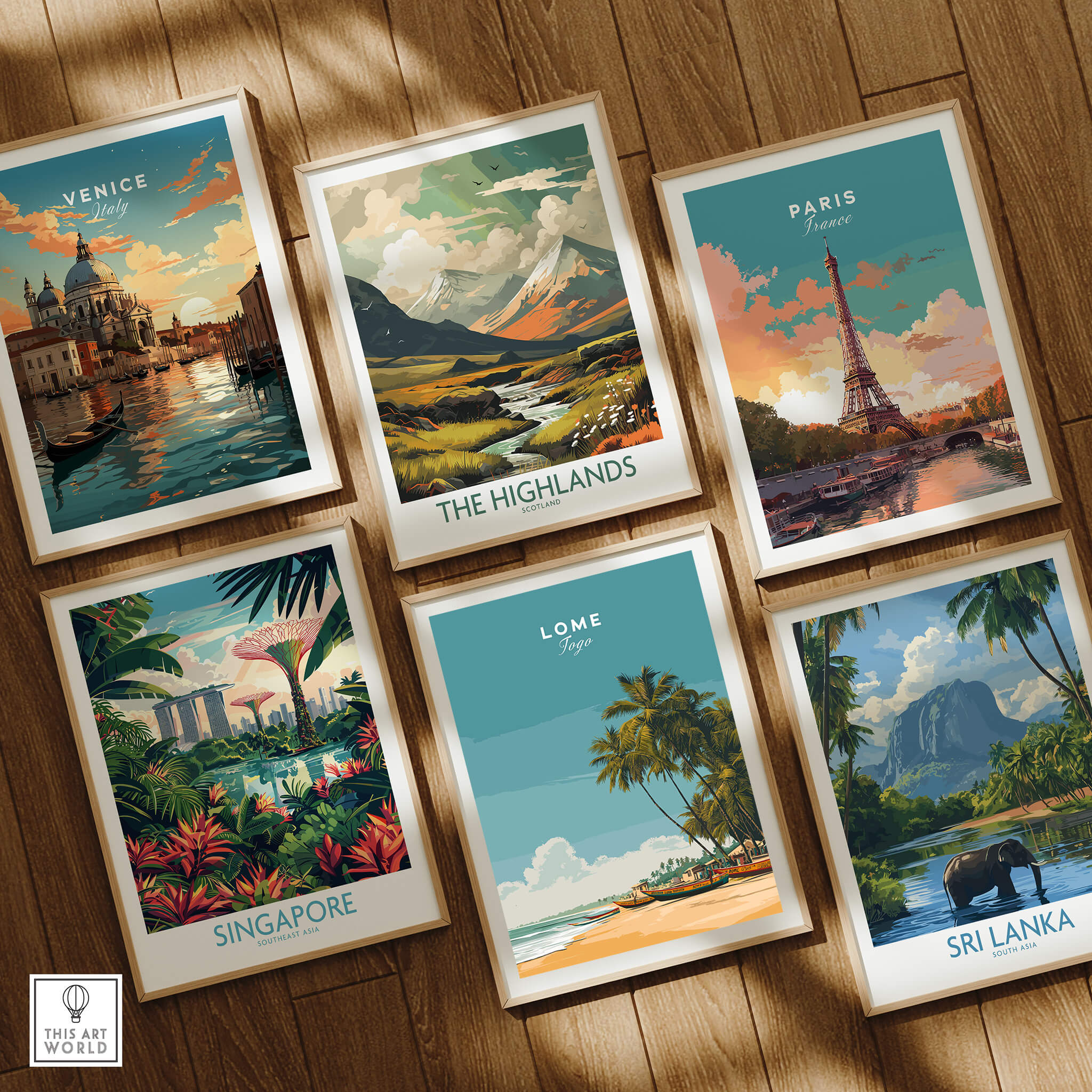 Lomé Togo Travel Posters | West African Beach & Palms Wall Art Print shown among travel destination prints.