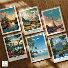 Lovers Key Wall Art Print | Paradise Island Scenery Florida Travel Poster with other travel posters in a stylish display.