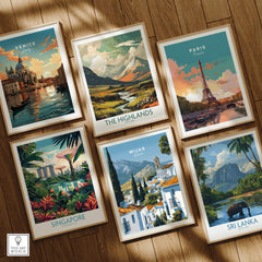 Mijas Spain Wall Art Print | Andalusian White Village Travel Poster displayed among other travel posters.