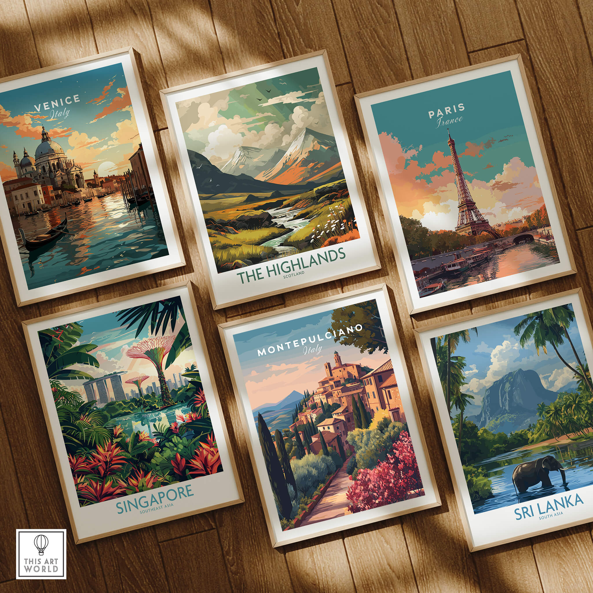 Montepulciano Italy Travel Poster | Tuscan Sunset Wall Art Print collection with Venice, Paris, Singapore, and Sri Lanka.
