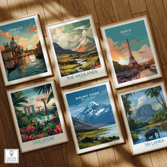 Mount Cook New Zealand Wall Art Print | Aoraki National Park Travel Poster among framed travel art prints.