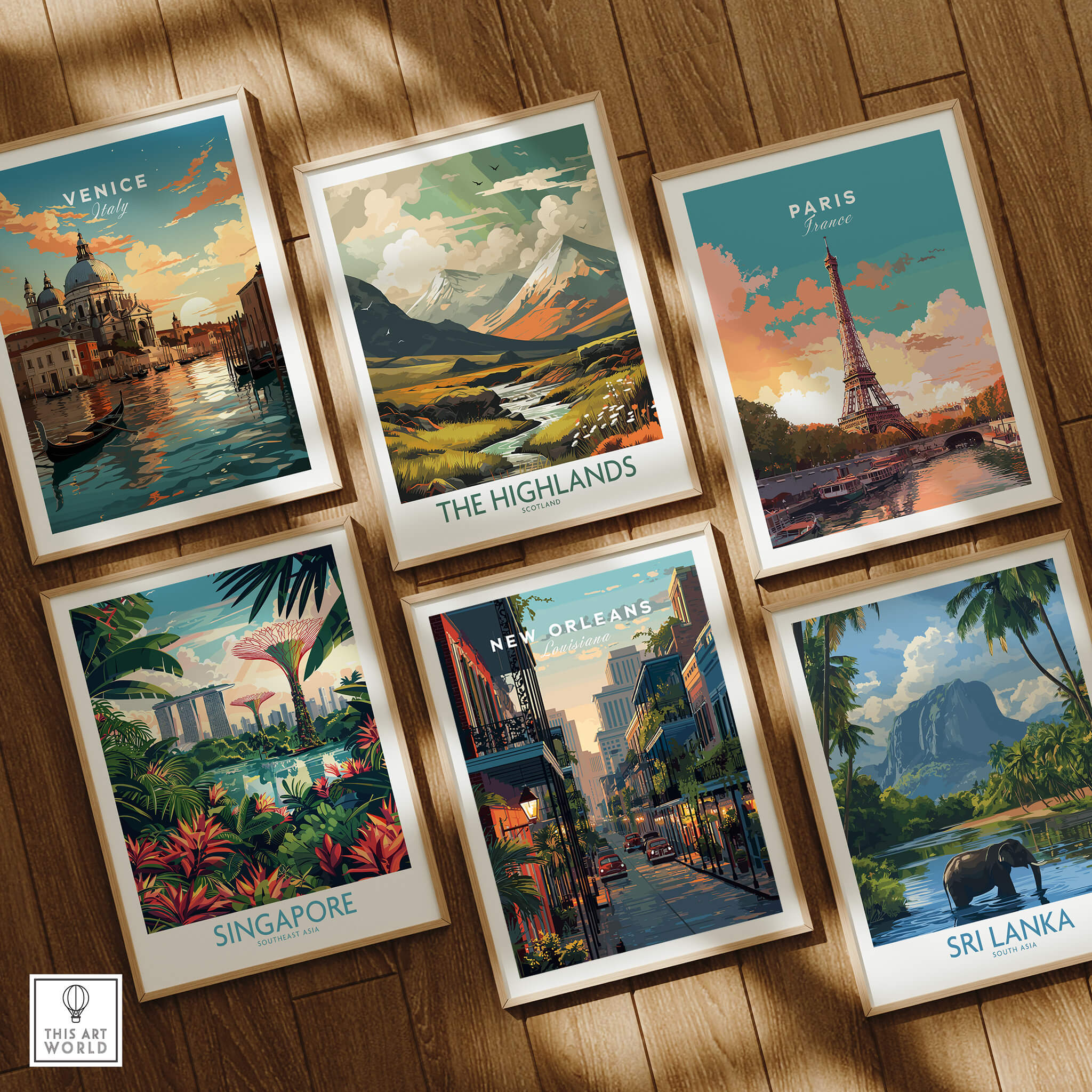 New Orleans Wall Art Print | Historic French Quarter Travel Poster collage with prints from various cities.