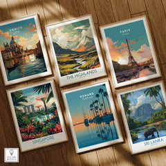 Oxnard California Wall Art Print | Sunset Harbor & Sailboats Travel Poster collection including Venice, Paris, Singapore, and Sri Lanka.