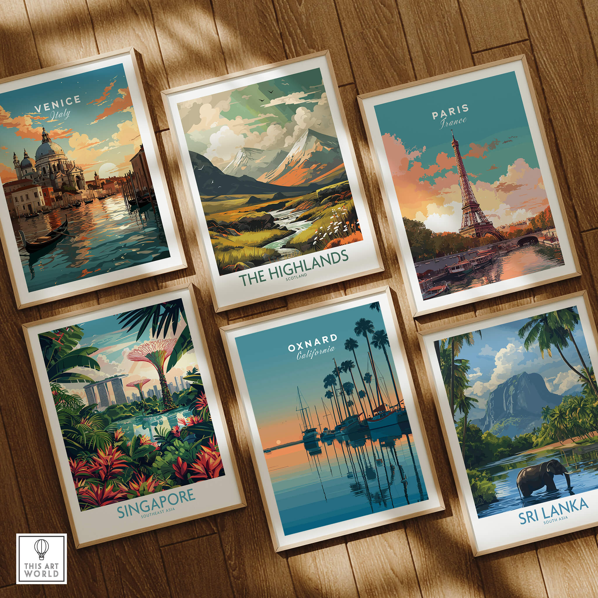 Oxnard California Wall Art Print | Sunset Harbor & Sailboats Travel Poster collection including Venice, Paris, Singapore, and Sri Lanka.