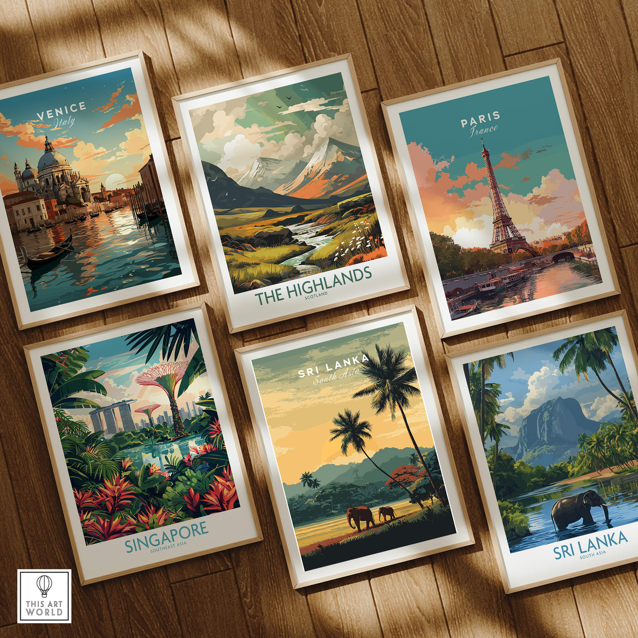 Sri Lanka Wall Art Print | Sunset Elephant Landscape Travel Poster collection featuring vibrant travel scenes from around the world.