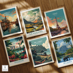 Sri Lanka Wall Art Print | Train Travel Poster featuring various travel destinations in artistic prints.