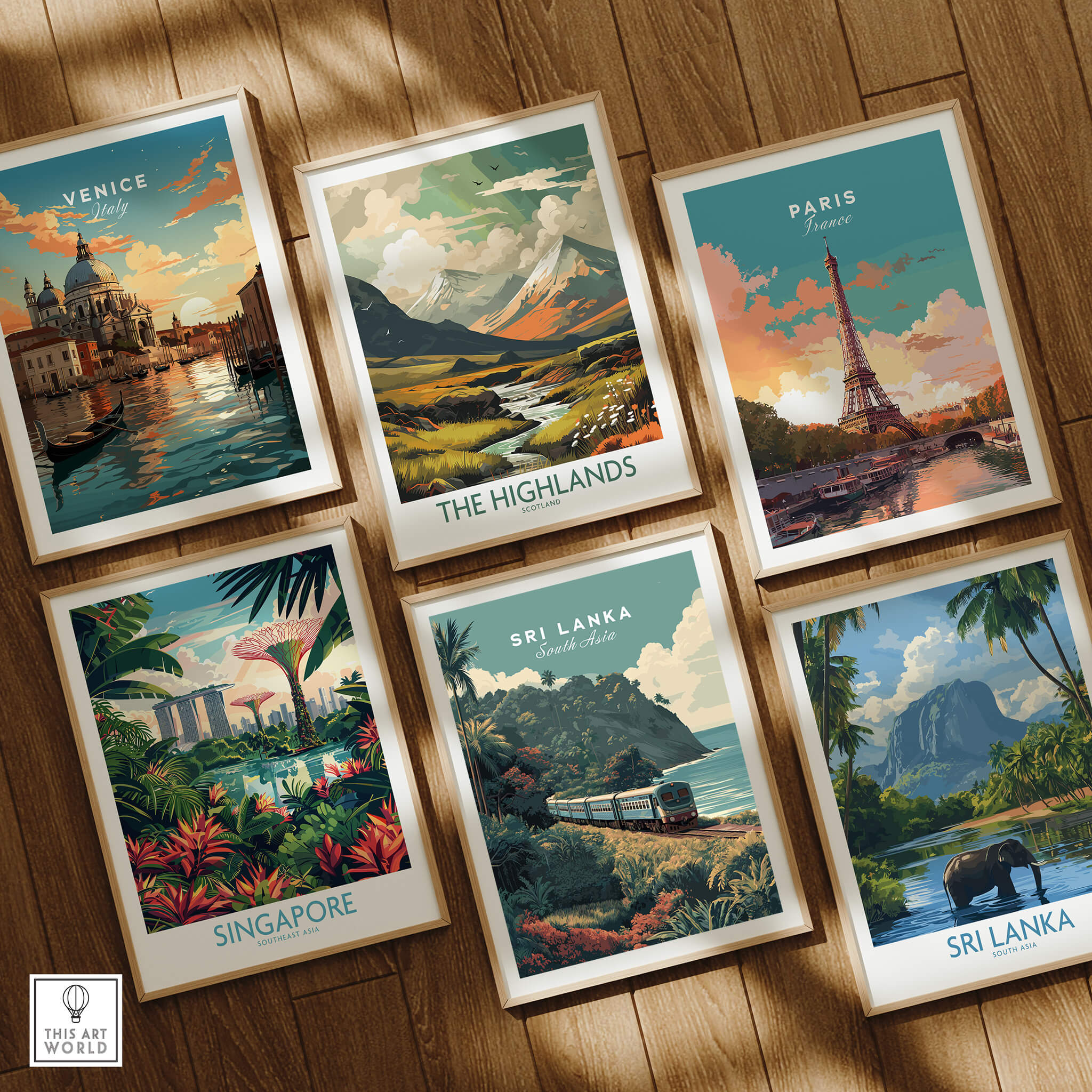 Sri Lanka Wall Art Print | Train Travel Poster featuring various travel destinations in artistic prints.