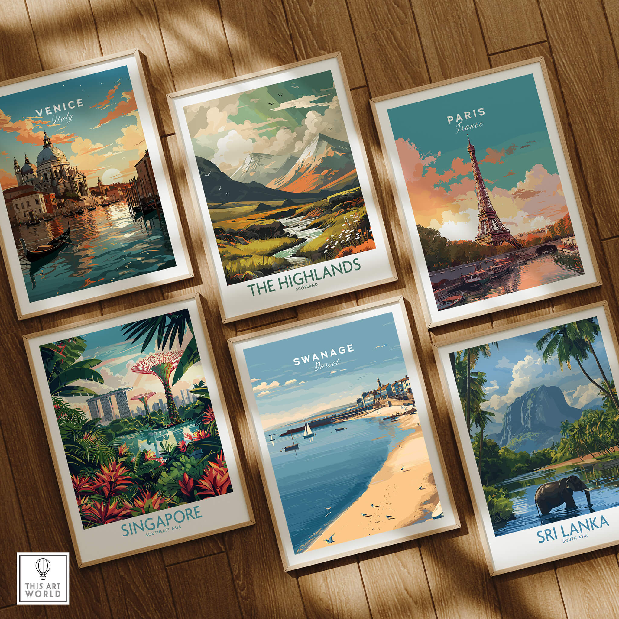 Swanage Dorset Travel Poster | English Coastal Town Wall Art Print collection with images from global destinations.