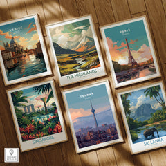Tehran Iran Travel Poster | Alborz Mountains Skyline Wall Art Print collection among travel posters from global cities.