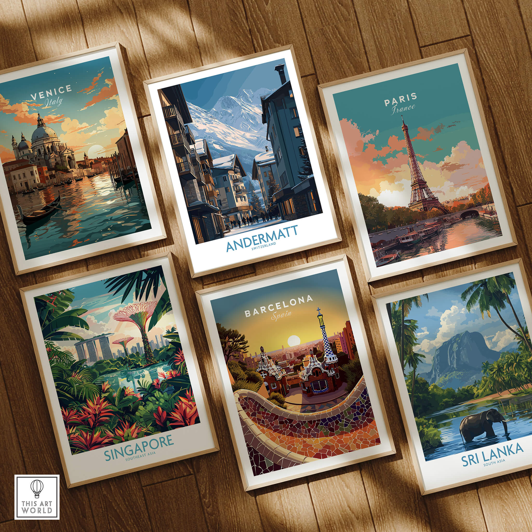 Andermatt Switzerland Wall Art Print featured among other travel posters including Venice, Paris, and Barcelona.