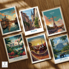 Beaune France Wall Art – Village Print among other travel-themed art pieces including Venice, Paris, Singapore, Barcelona, and Sri Lanka.