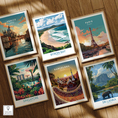 Byron Bay Wall Art Print Australia featuring coastal scenery and vibrant colors among other city art prints.